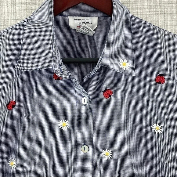 Vintage Teddi Lady bug embroidered Long Sleeve Button Down Shirt Women's PL 8300 - Picture 2 of 7